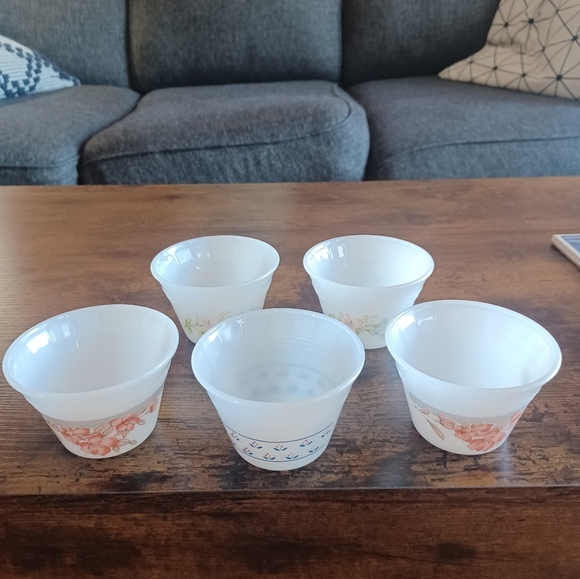 Vintage Indopal Indonesia Termocrisa Milk Glass Floral Ramekin Custard Cup X 5 - Picture 7 of 11